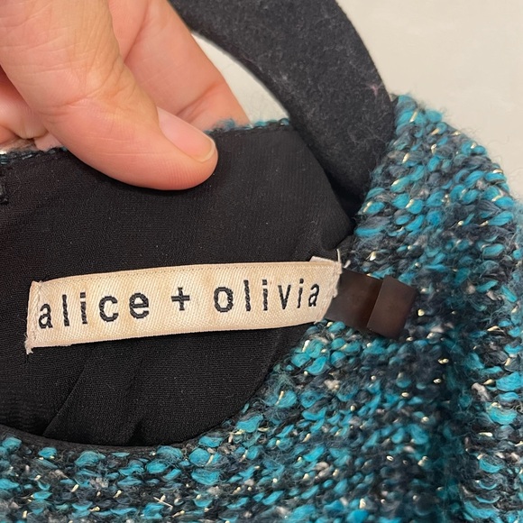 Women’s Alice + Olivia Glenys Short-Sleeve Tweed Dress Teal Size 0 - Picture 9 of 9
